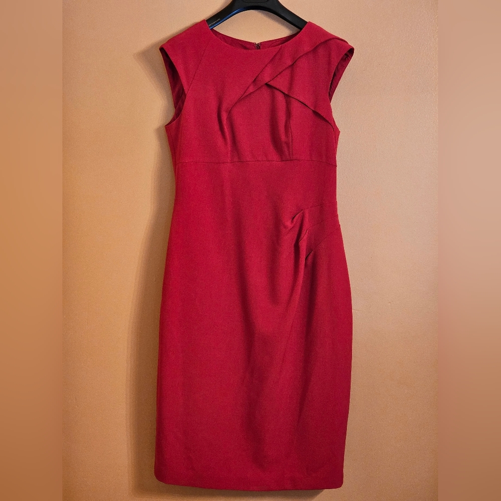 Adrianna Papell Pleated Crepe Sheath Dress, Poppy Red, Size 6